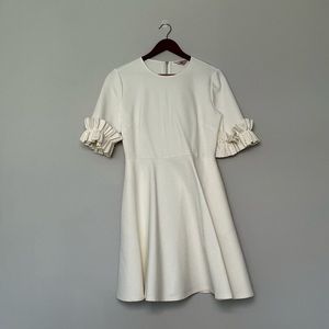 Barely Worn Ted Baker White Ruffle Sleeve Skater Dress